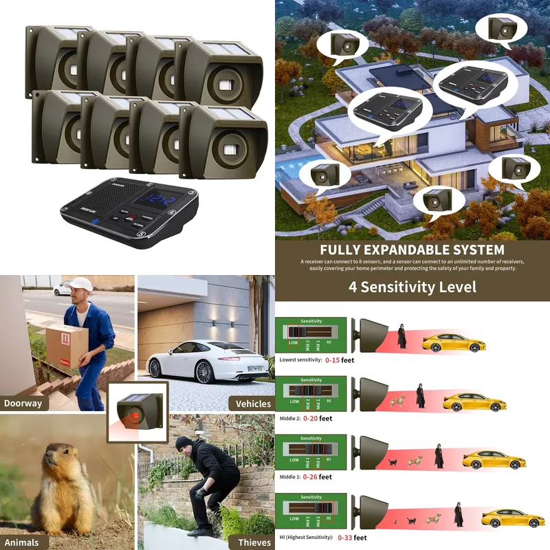 야외용 태양광 무선 차도 경보 시스템(PIR 모션 센서 - Home Security Systems 리뷰 및 가격